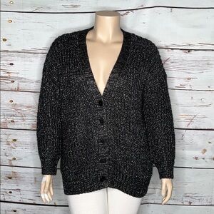 Modcloth NWT Size 1X Black - Metallic Silver Button Down Chunky Sweater Cardigan